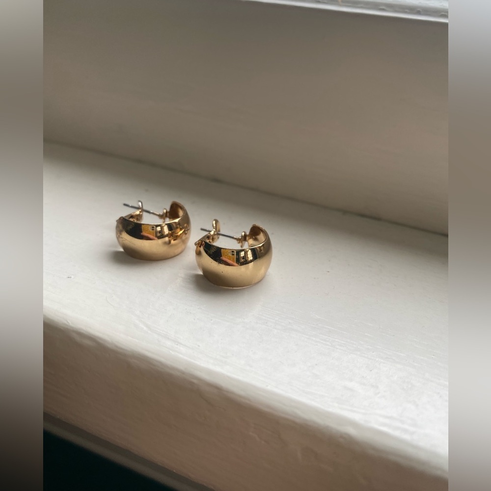 Gold Plated Chunky Hoop Earrings 15mm Minimalist Classic